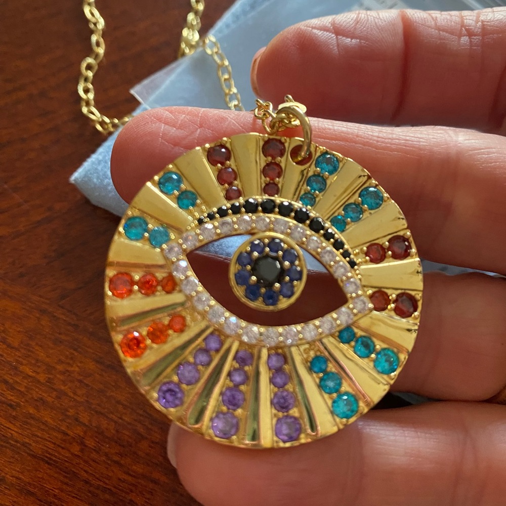 Multi Crystal Evil Eye Pendant